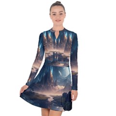 Space Planet Universe Galaxy Moon Long Sleeve Panel Dress