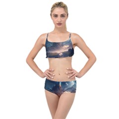 Space Planet Universe Galaxy Moon Layered Top Bikini Set