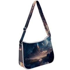 Space Planet Universe Galaxy Moon Zip Up Shoulder Bag by Ravend