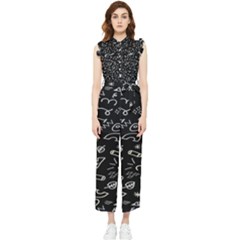 Background Graphic Abstract Pattern Women s Frill Top Chiffon Jumpsuit