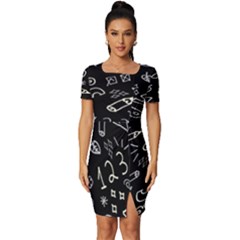 Background Graphic Abstract Pattern Fitted Knot Split End Bodycon Dress by Ravend