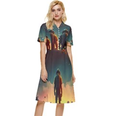 Leadership Alien Soldier Warrior Fantasy Button Top Knee Length Dress