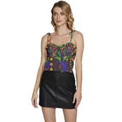 Background Graphic Flowy Camisole Tie Up Top