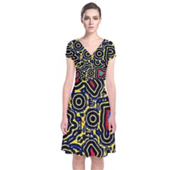 Background Graphic Art Short Sleeve Front Wrap Dress