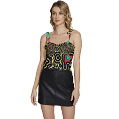 Background Graphic Art Flowy Camisole Tie Up Top