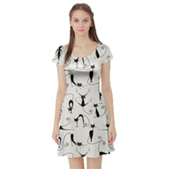 Pattern Cats Black Feline Kitten Short Sleeve Skater Dress