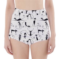 Pattern Cats Black Feline Kitten High-waisted Bikini Bottoms