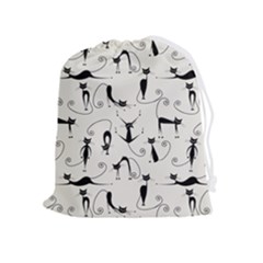 Pattern Cats Black Feline Kitten Drawstring Pouch (xl) by Ravend