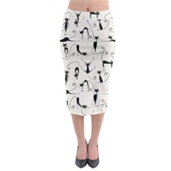 Pattern Cats Black Feline Kitten Midi Pencil Skirt