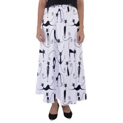 Pattern Cats Black Feline Kitten Flared Maxi Skirt