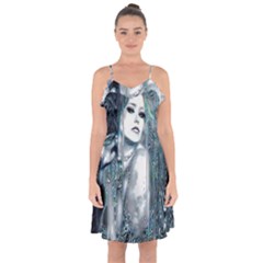 Sapphire Slime Ruffle Detail Chiffon Dress by MRNStudios