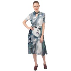 Sapphire Slime Keyhole Neckline Chiffon Dress by MRNStudios