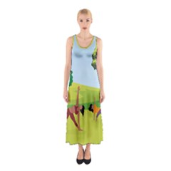 Mother And Daughter Yoga Art Celebrating Motherhood And Bond Between Mom And Daughter  Sleeveless Maxi Dress