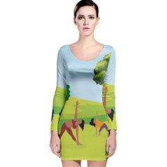 Mother And Daughter Yoga Art Celebrating Motherhood And Bond Between Mom And Daughter  Long Sleeve Velvet Bodycon Dress
