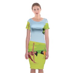 Mother And Daughter Yoga Art Celebrating Motherhood And Bond Between Mom And Daughter. Classic Short Sleeve Midi Dress