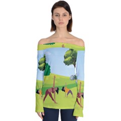 Mother And Daughter Yoga Art Celebrating Motherhood And Bond Between Mom And Daughter  Off Shoulder Long Sleeve Top