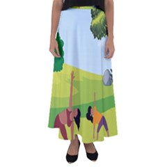 Mother And Daughter Yoga Art Celebrating Motherhood And Bond Between Mom And Daughter  Flared Maxi Skirt