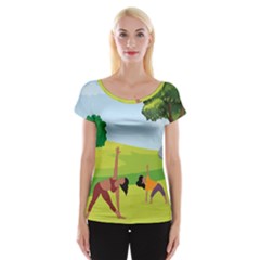 Mother And Daughter Yoga Art Celebrating Motherhood And Bond Between Mom And Daughter  Cap Sleeve Top by SymmekaDesign