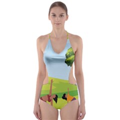Mother And Daughter Yoga Art Celebrating Motherhood And Bond Between Mom And Daughter  Cut-out One Piece Swimsuit by SymmekaDesign