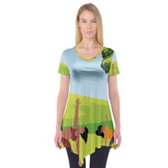 Mother And Daughter Yoga Art Celebrating Motherhood And Bond Between Mom And Daughter  Short Sleeve Tunic 