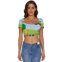Mother And Daughter Yoga Art Celebrating Motherhood And Bond Between Mom And Daughter  Short Sleeve Square Neckline Crop Top 