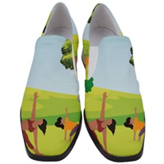 Mother And Daughter Yoga Art Celebrating Motherhood And Bond Between Mom And Daughter. Women Slip On Heel Loafers