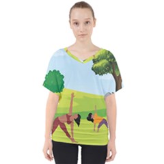 Mother And Daughter Yoga Art Celebrating Motherhood And Bond Between Mom And Daughter  V-neck Dolman Drape Top