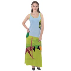 Mother And Daughter Yoga Art Celebrating Motherhood And Bond Between Mom And Daughter  Sleeveless Velour Maxi Dress by SymmekaDesign