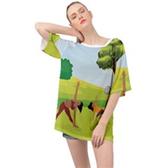 Mother And Daughter Yoga Art Celebrating Motherhood And Bond Between Mom And Daughter  Oversized Chiffon Top