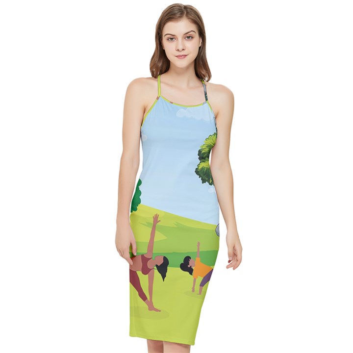 Mother And Daughter Yoga Art Celebrating Motherhood And Bond Between Mom And Daughter. Bodycon Cross Back Summer Dress