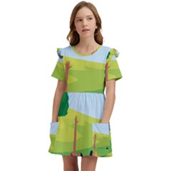 Mother And Daughter Yoga Art Celebrating Motherhood And Bond Between Mom And Daughter  Kids  Frilly Sleeves Pocket Dress