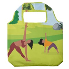 Mother And Daughter Yoga Art Celebrating Motherhood And Bond Between Mom And Daughter  Premium Foldable Grocery Recycle Bag by SymmekaDesign