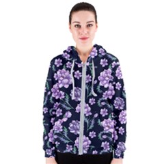 Elegant Purple Pink Peonies In Dark Blue Background Women s Zipper Hoodie by augustinet