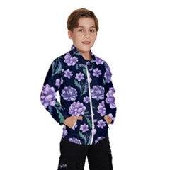 Elegant Purple Pink Peonies In Dark Blue Background Kids  Windbreaker by augustinet