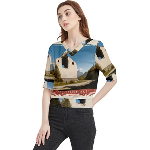  Us Ventag Eagles Travel Poster Graphic Style Redbleuwhite  Quarter Sleeve Blouse by steakspro94