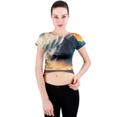 Abstract Color Colorful Mountain Ocean Sea Crew Neck Crop Top by Pakemis