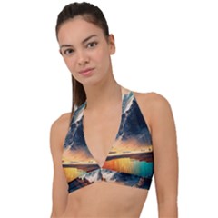 Abstract Color Colorful Mountain Ocean Sea Halter Plunge Bikini Top