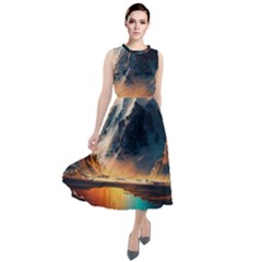 Abstract Color Colorful Mountain Ocean Sea Round Neck Boho Dress