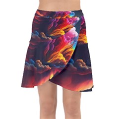 Ocean Sea Wave Clouds Mountain Colorful Sky Art Wrap Front Skirt by Pakemis