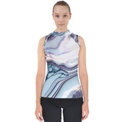 Marble Abstract White Pink Dark Art Mock Neck Shell Top