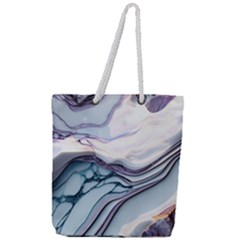 Marble Abstract White Pink Dark Art Full Print Rope Handle Tote (large)
