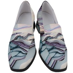Marble Abstract White Pink Dark Art Women s Chunky Heel Loafers by Pakemis