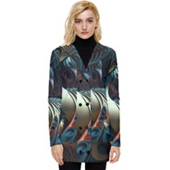 Peacock Bird Feathers Colorful Texture Abstract Button Up Hooded Coat 