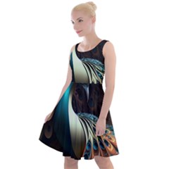 Peacock Bird Feathers Colorful Texture Abstract Knee Length Skater Dress by Pakemis