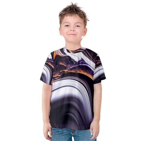 Marble Abstract Water Gold Dark Pink Purple Art Kids  Cotton Tee by Pakemis