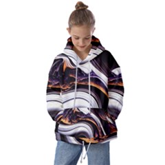 Marble Abstract Water Gold Dark Pink Purple Art Kids  Oversized Hoodie by Pakemis