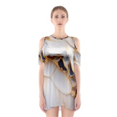 Marble Stone Abstract Gold White Color Colorful Shoulder Cutout One Piece Dress by Pakemis