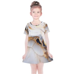 Marble Stone Abstract Gold White Color Colorful Kids  Simple Cotton Dress by Pakemis