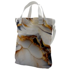 Marble Stone Abstract Gold White Color Colorful Canvas Messenger Bag by Pakemis