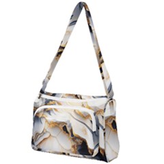 Marble Stone Abstract Gold White Color Colorful Front Pocket Crossbody Bag by Pakemis